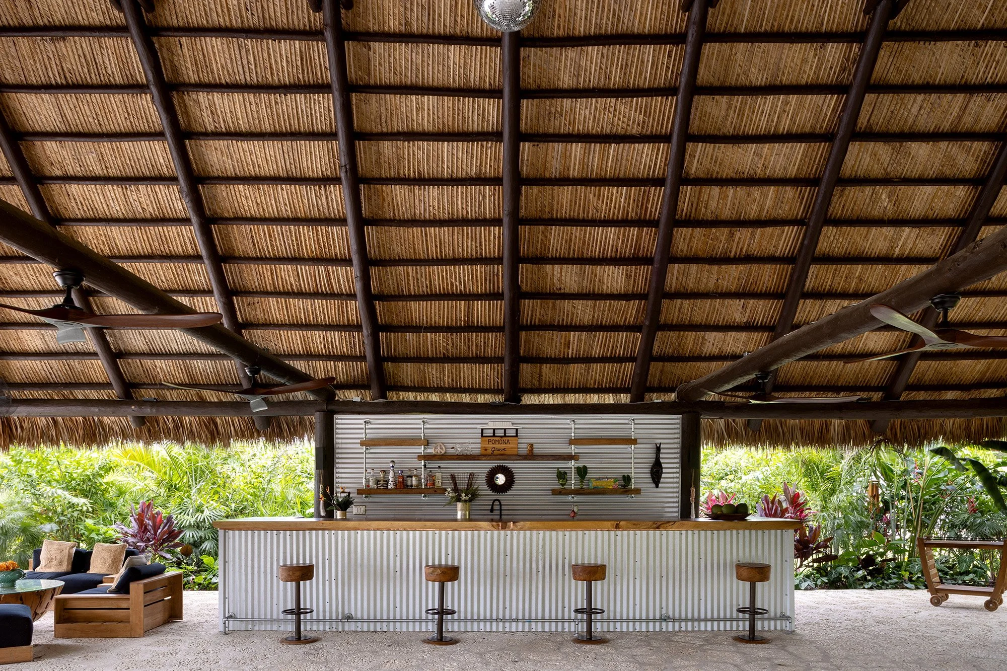 Tiki Hut and bar gathering space